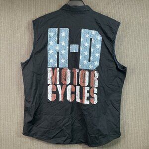 Harley-Davidson Mens 2XL Genuine MotorClothes Black Sleeveless Button-Up Shirt